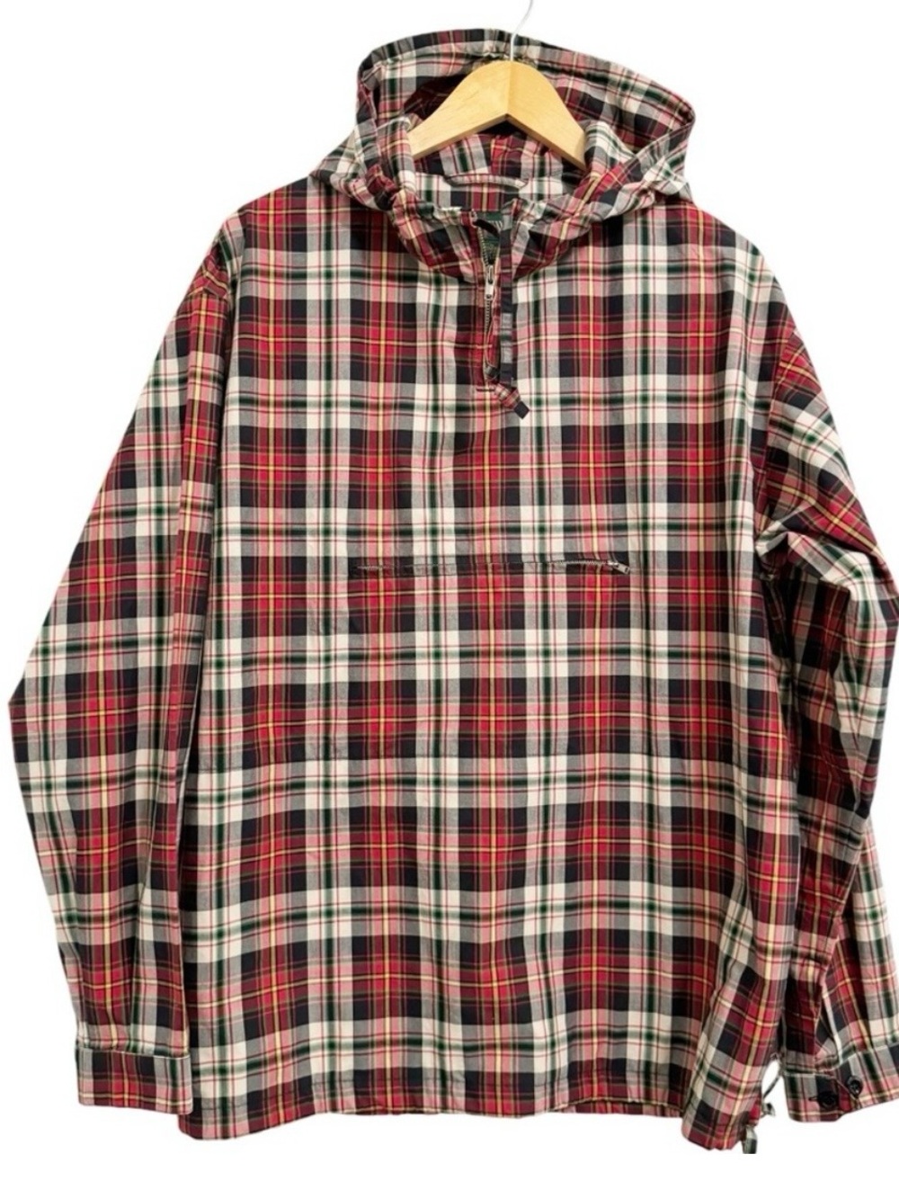 VINTAGE 1990’s J Crew plaid tartan hooded anorak windbreaker jacket half zip XS - Picture 11 of 11